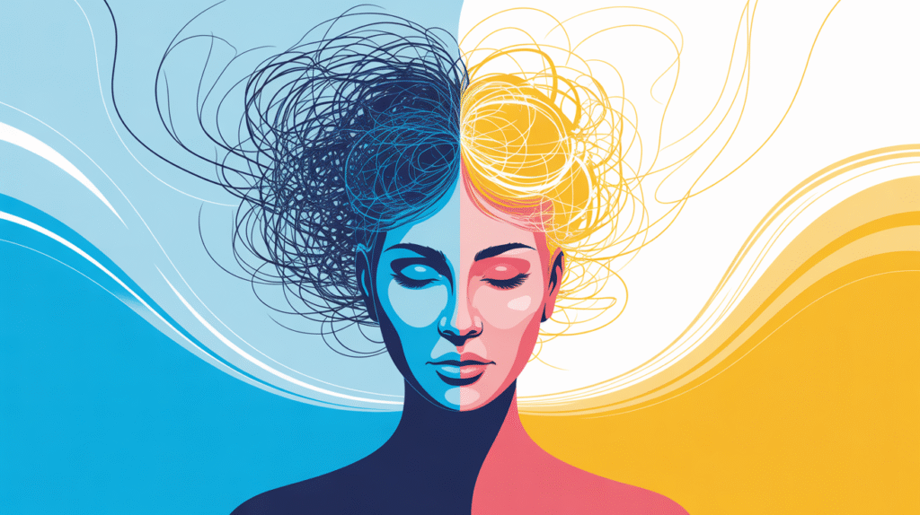 Abstract image showing the contrast between a stressed, overwhelmed mind and a clear, rested mind, highlighting **sleep's role in reducing anxiety and cortisol**.
